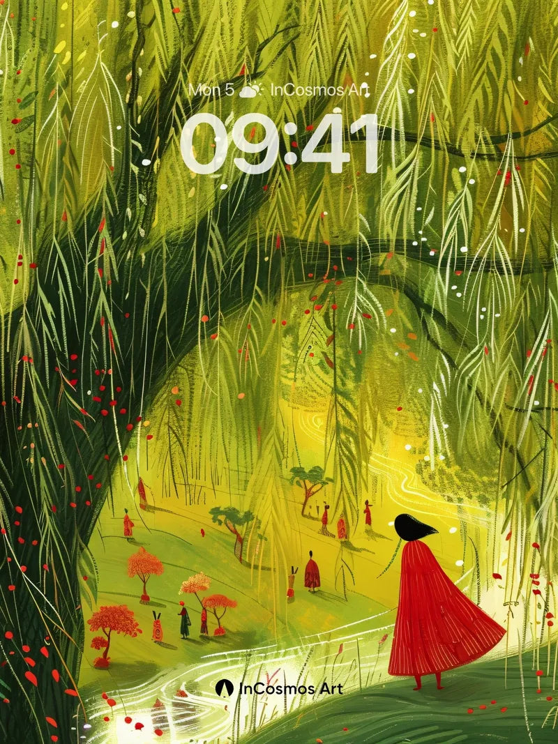 Whispering Canopy Wallpaper with Crimson Silhouette