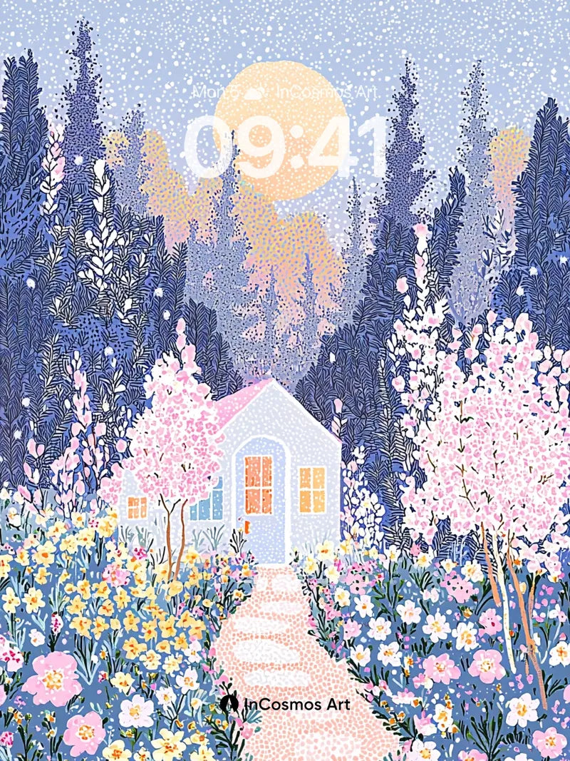 Whispering Bloom Wallpaper with Starlit Path