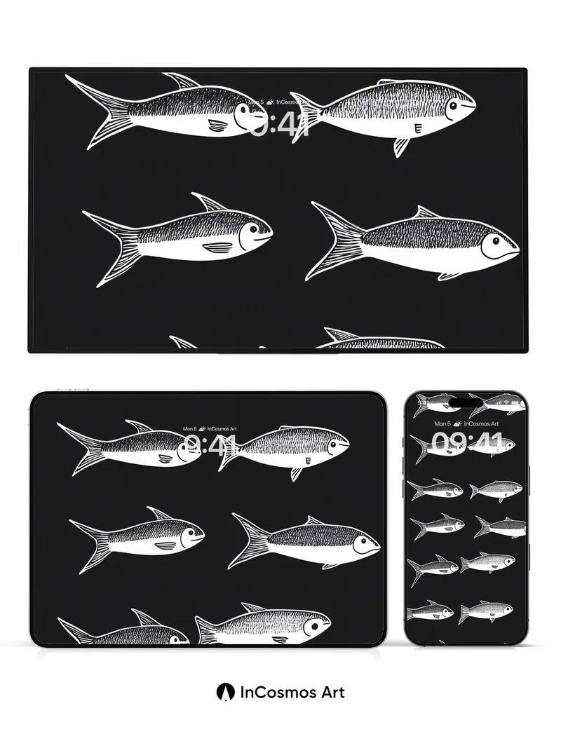 Silent School Wallpaper with Inked Fish