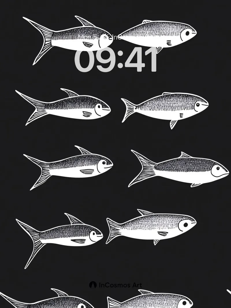 Silent School Wallpaper with Inked Fish