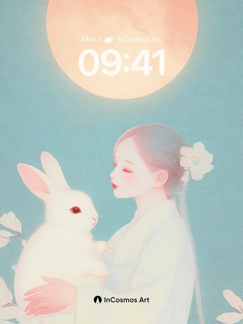 Lunar Hush Wallpaper with Moonlit Rabbit wallpaper for iPhone, iPad & Mac