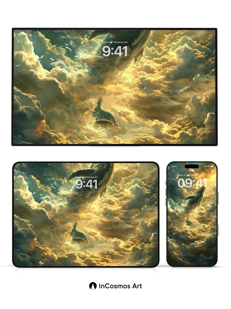 Celestial Whale Wallpaper with Cloud Currents