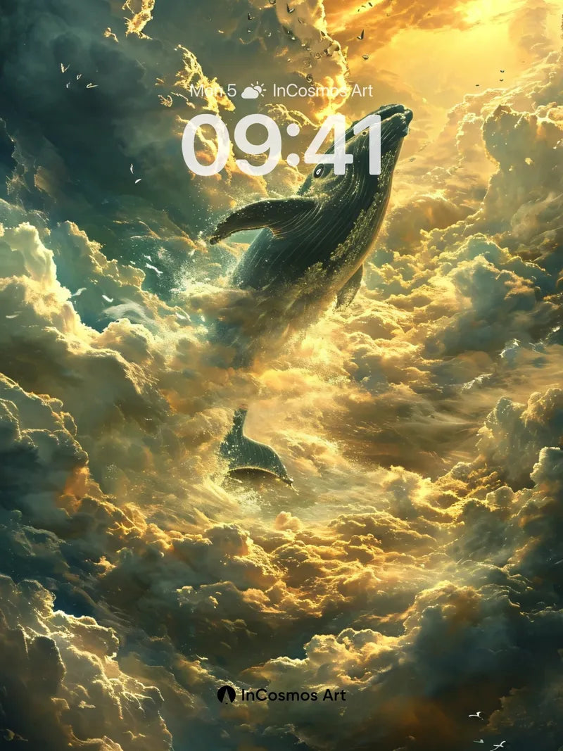 Celestial Whale Wallpaper with Cloud Currents
