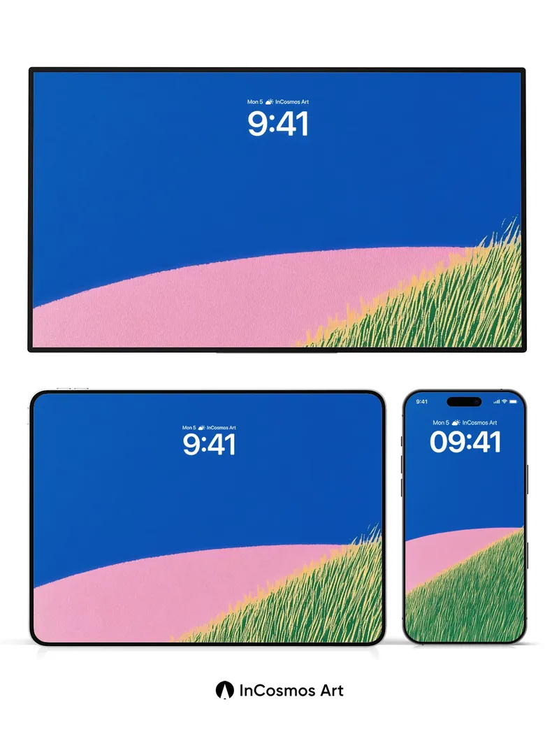 Serene Horizon Wallpaper with Textured Grass Fields