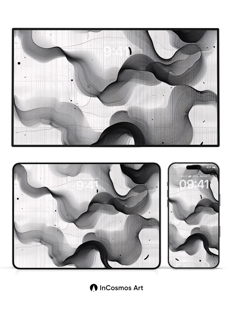 Ink Veil Wallpaper with Grid Echoes