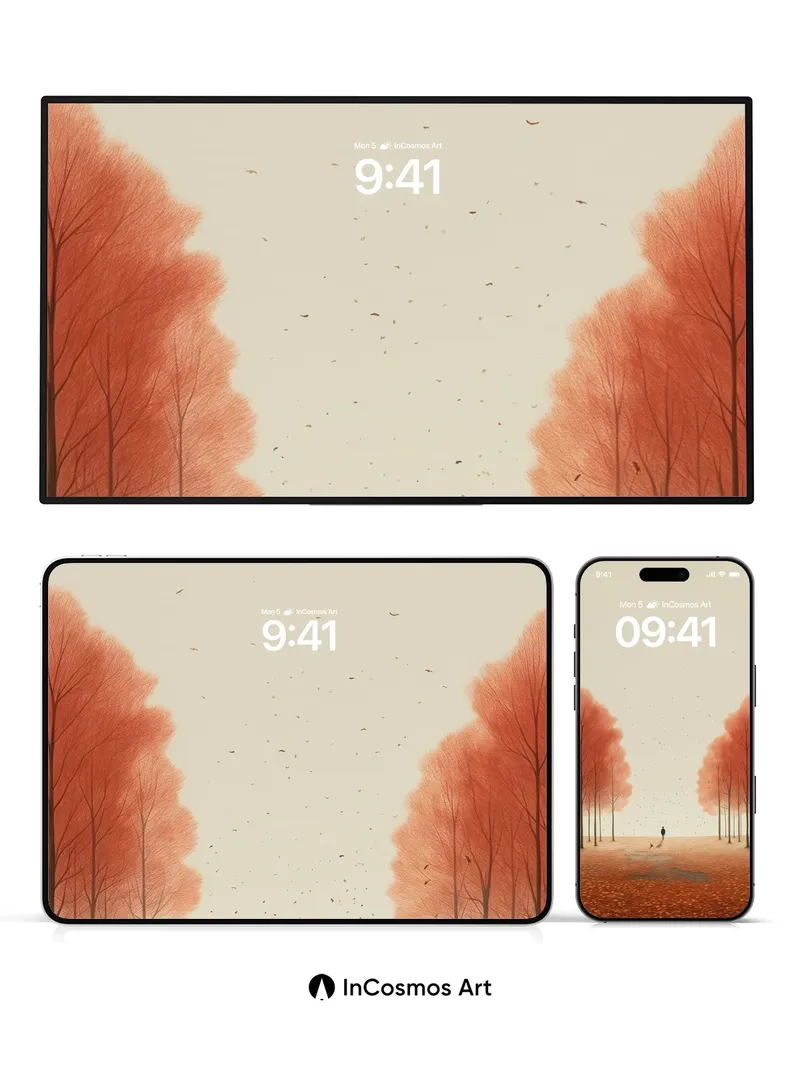 Autumn Hush Wallpaper with Floating Leaves