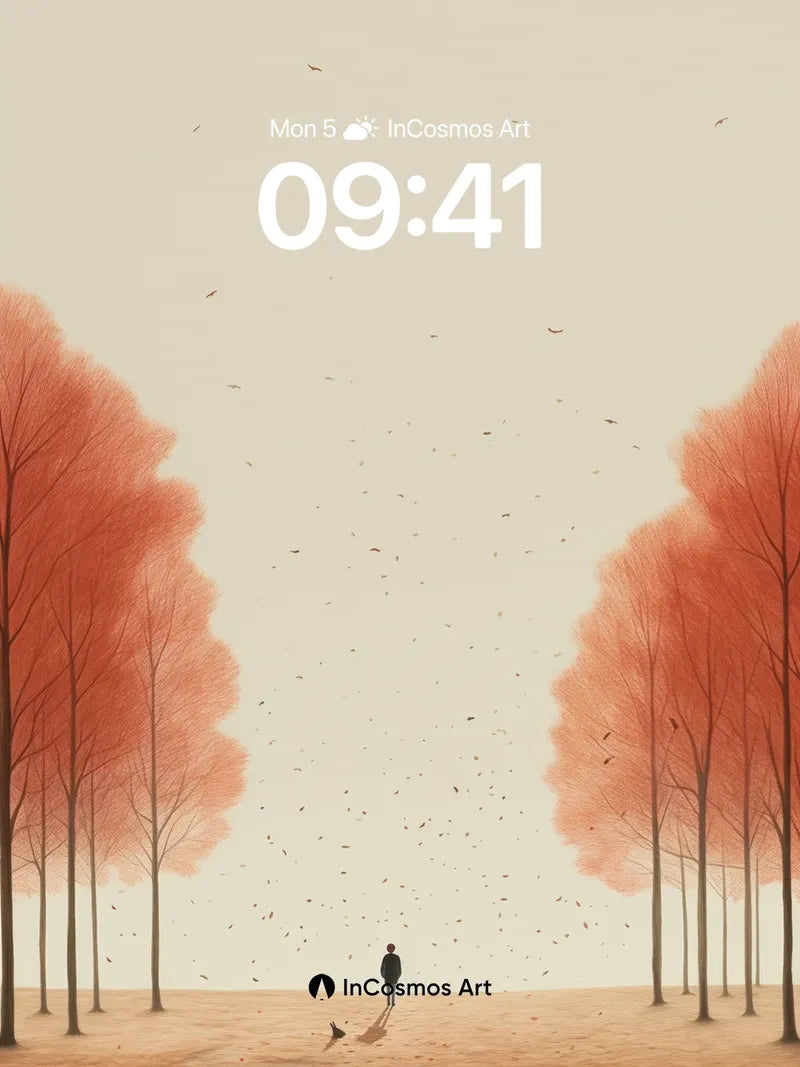 Autumn Hush Wallpaper with Floating Leaves