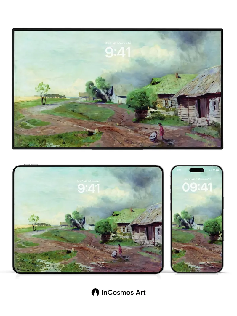 Nostalgic Village Wallpaper with Weathered Light