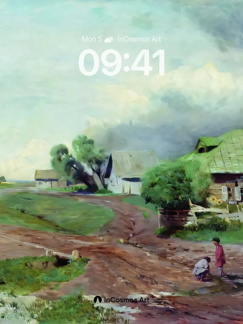 Nostalgic Village Wallpaper with Weathered Light