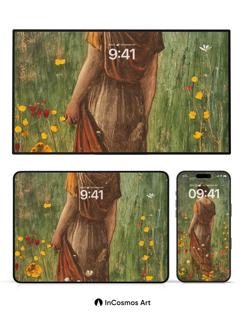 Whispering Meadow Wallpaper with Gilded Drapery