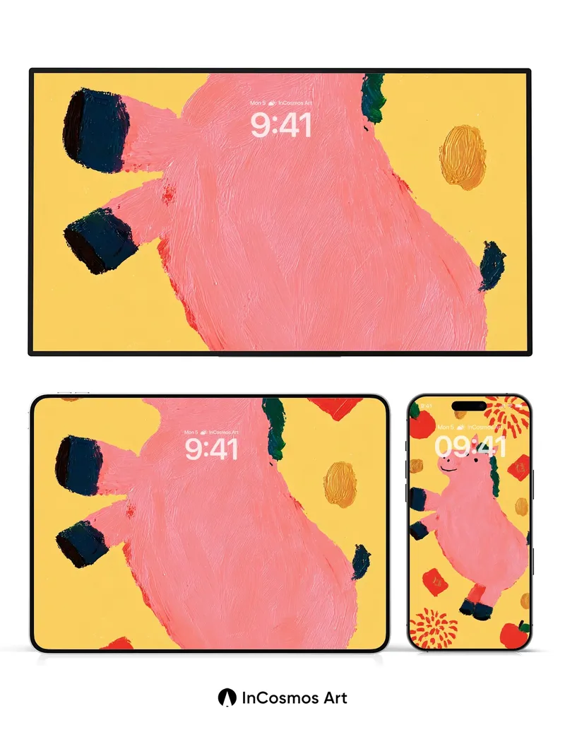 Joyful Piglet Wallpaper with Festive Gold Coins