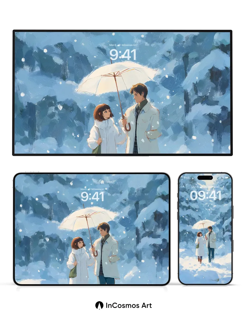 Serenity Snowfall Wallpaper with Umbrella Echo