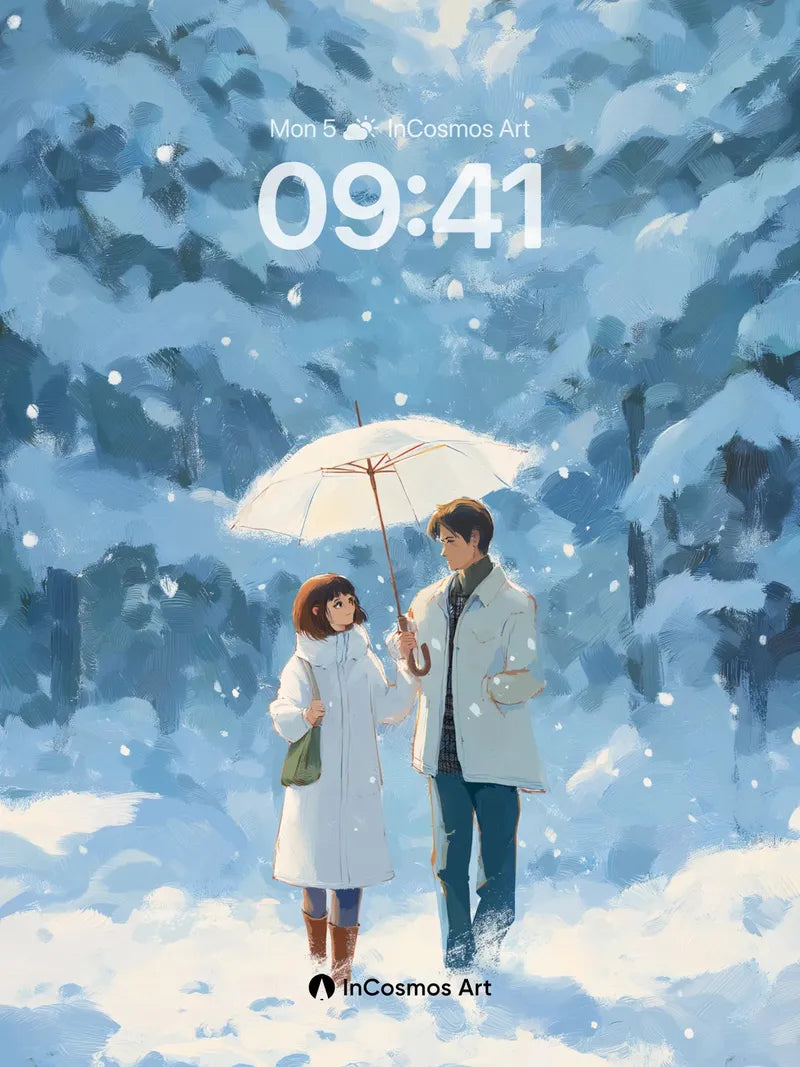 Serenity Snowfall Wallpaper with Umbrella Echo wallpaper for iPhone, iPad & Mac