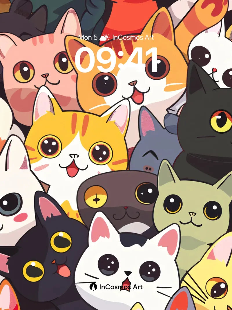 Playful Feline Parade Wallpaper with Whimsical Eyes wallpaper for iPhone, iPad & Mac