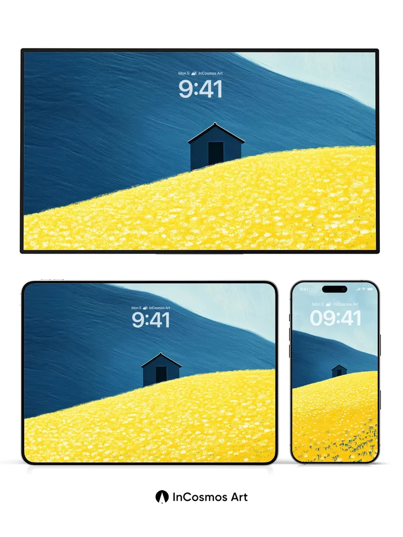 Serenity Field Wallpaper with Solitary Hut