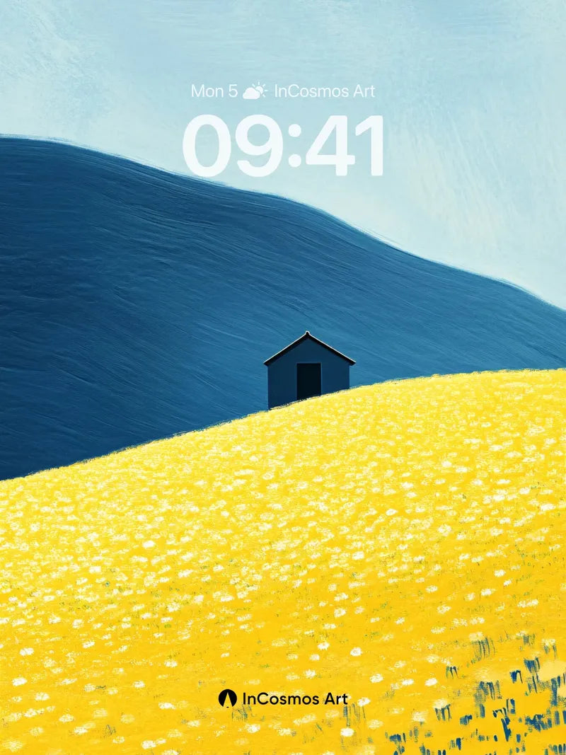 Serenity Field Wallpaper with Solitary Hut