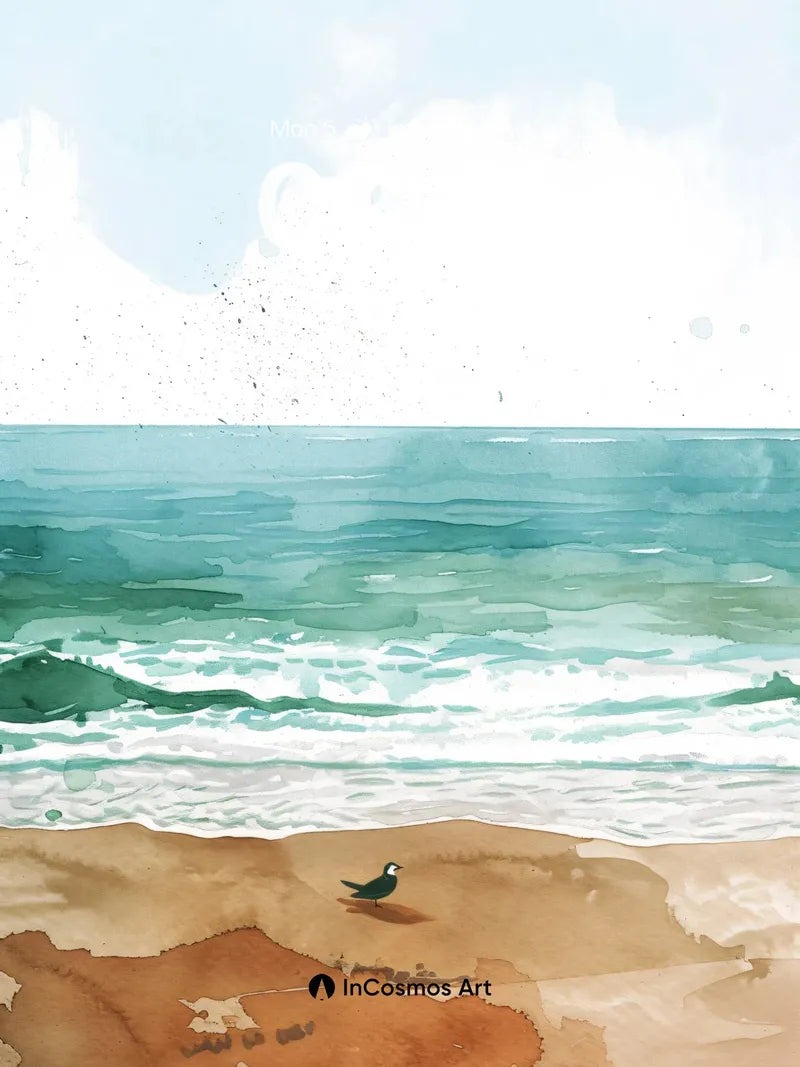 Serenity Shore Wallpaper with Solitary Seagull