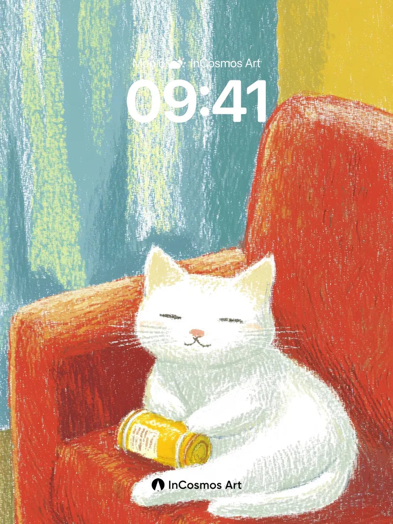 Serene White Cat Wallpaper with Golden Can wallpaper for iPhone, iPad & Mac