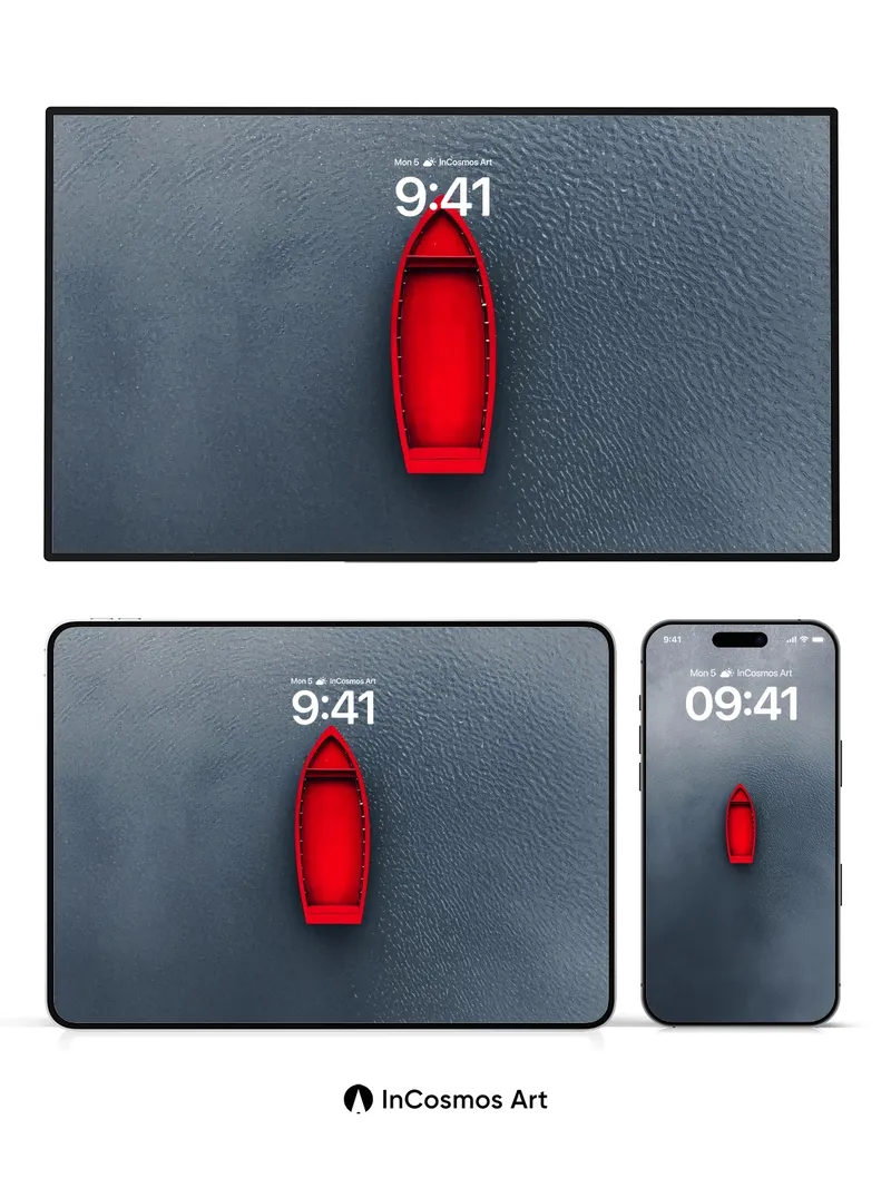 Serenity Red Boat Wallpaper with Midnight Water