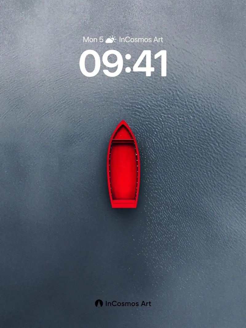 Serenity Red Boat Wallpaper with Midnight Water