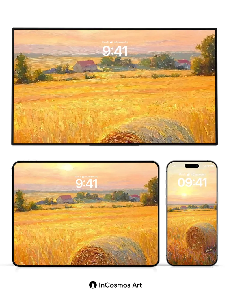 Golden Hush Wallpaper with Sunlit Hay Bales