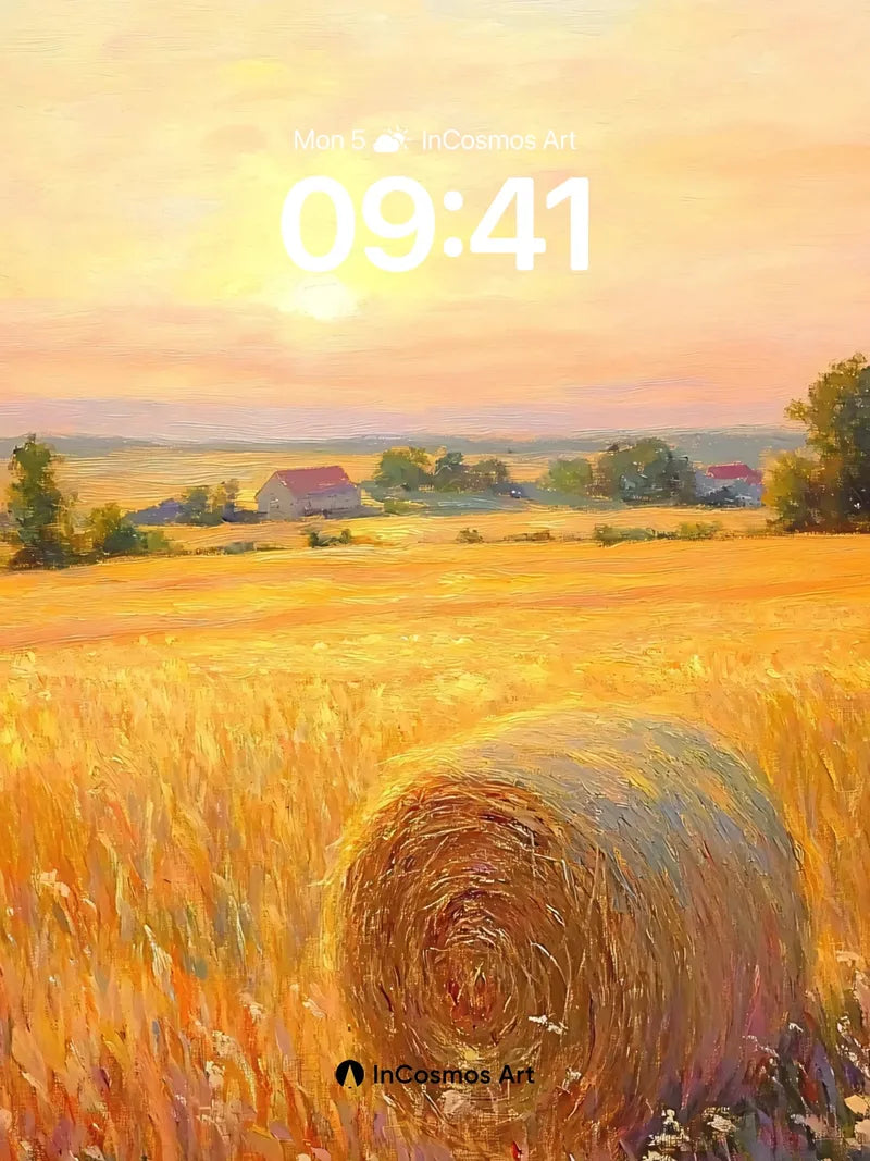 Golden Hush Wallpaper with Sunlit Hay Bales