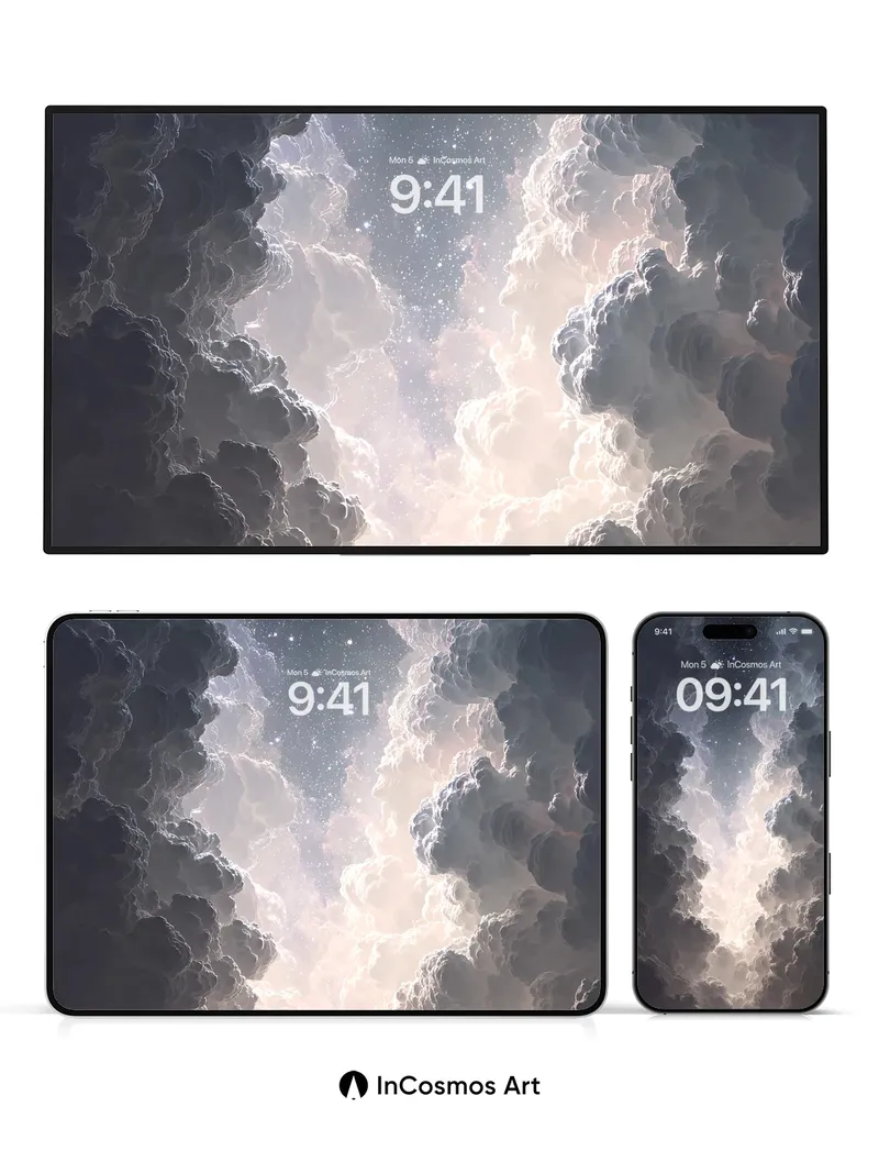 Starry Cloud Tunnel Wallpaper in Ethereal Glow