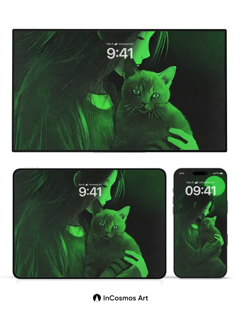 Luminous Embrace Wallpaper with Moonlit Feline