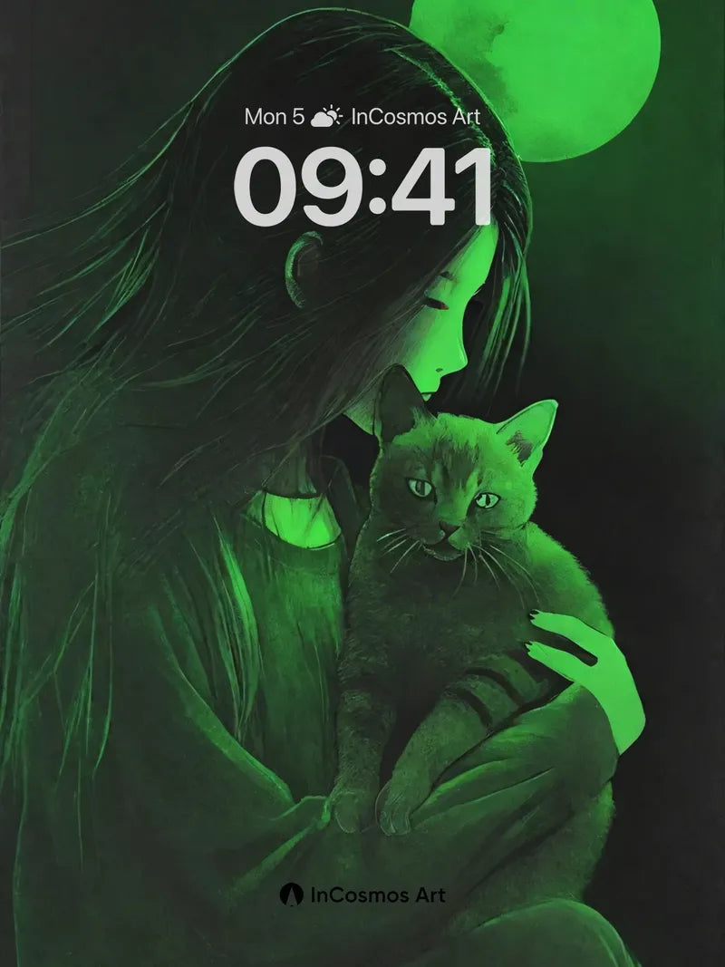 Luminous Embrace Wallpaper with Moonlit Feline