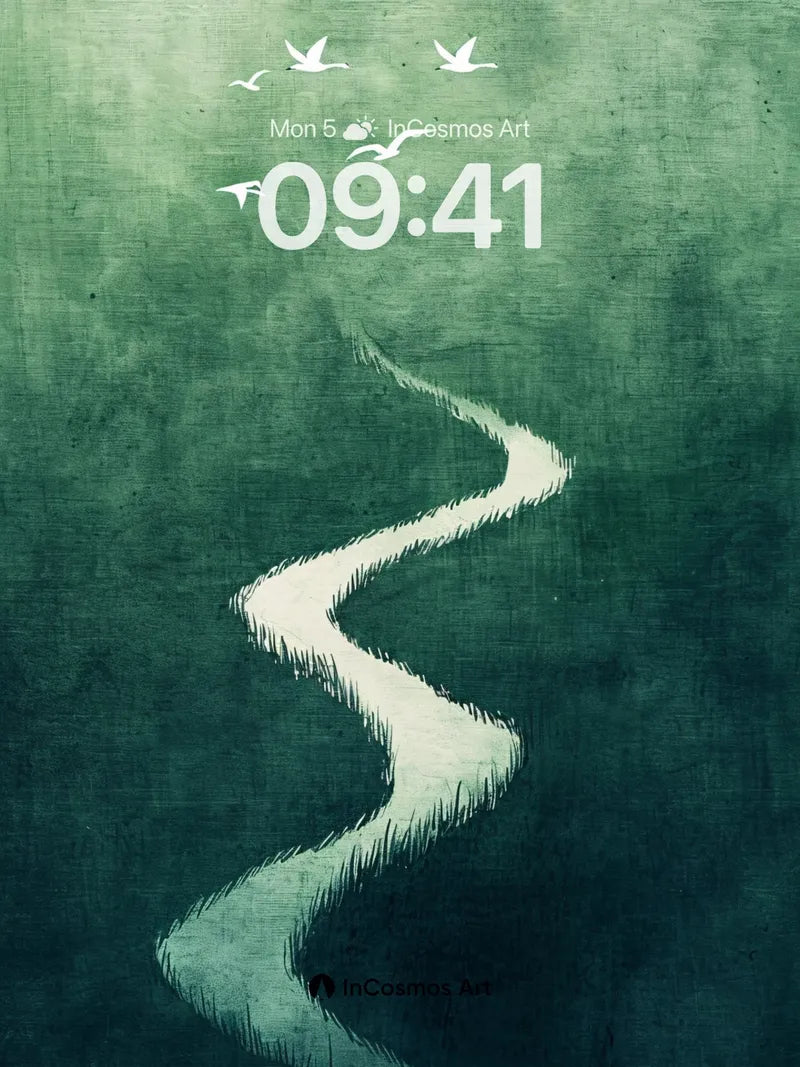 Emerald Mist Pathway Background with Silent Flight wallpaper for iPhone, iPad & Mac