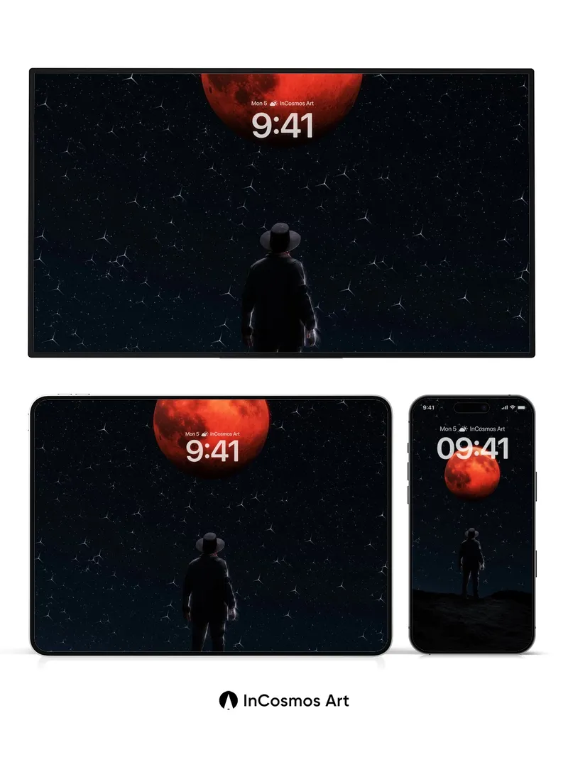 Blood Moon Solitude Wallpaper with Starlit Silence