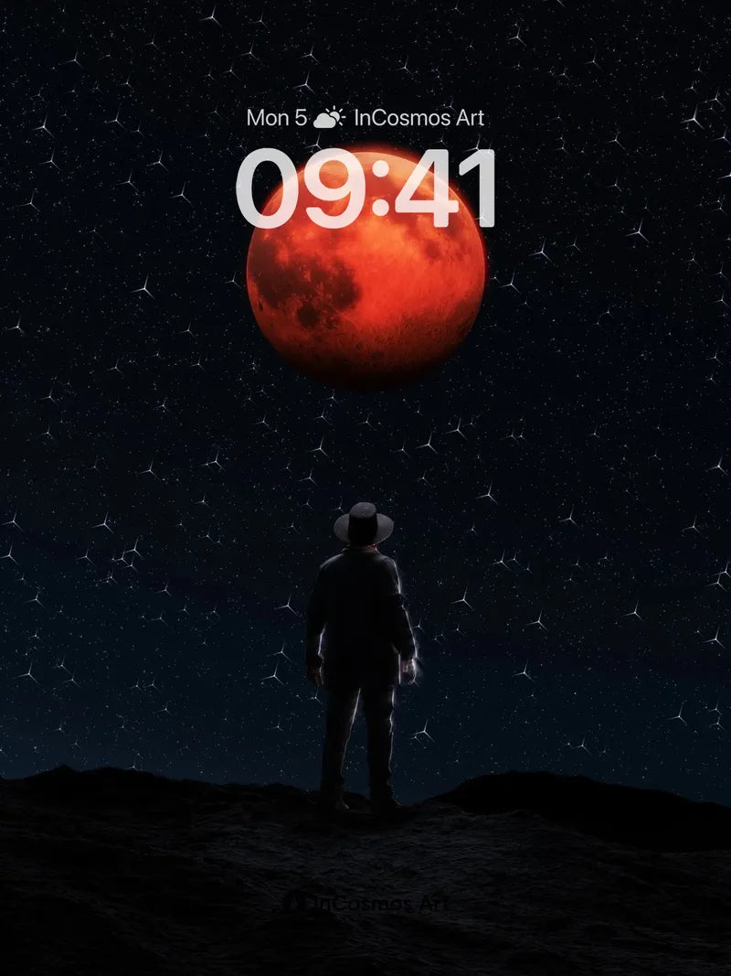 Blood Moon Solitude Wallpaper with Starlit Silence