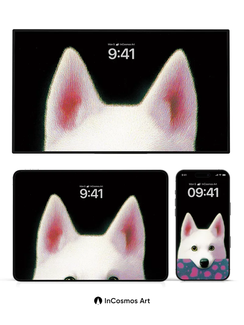 Whispering Canine Wallpaper with Polka-Dot Veil