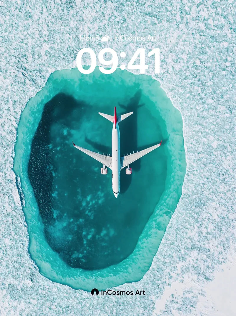 Cerulean Abyss Wallpaper with Floating Airplane