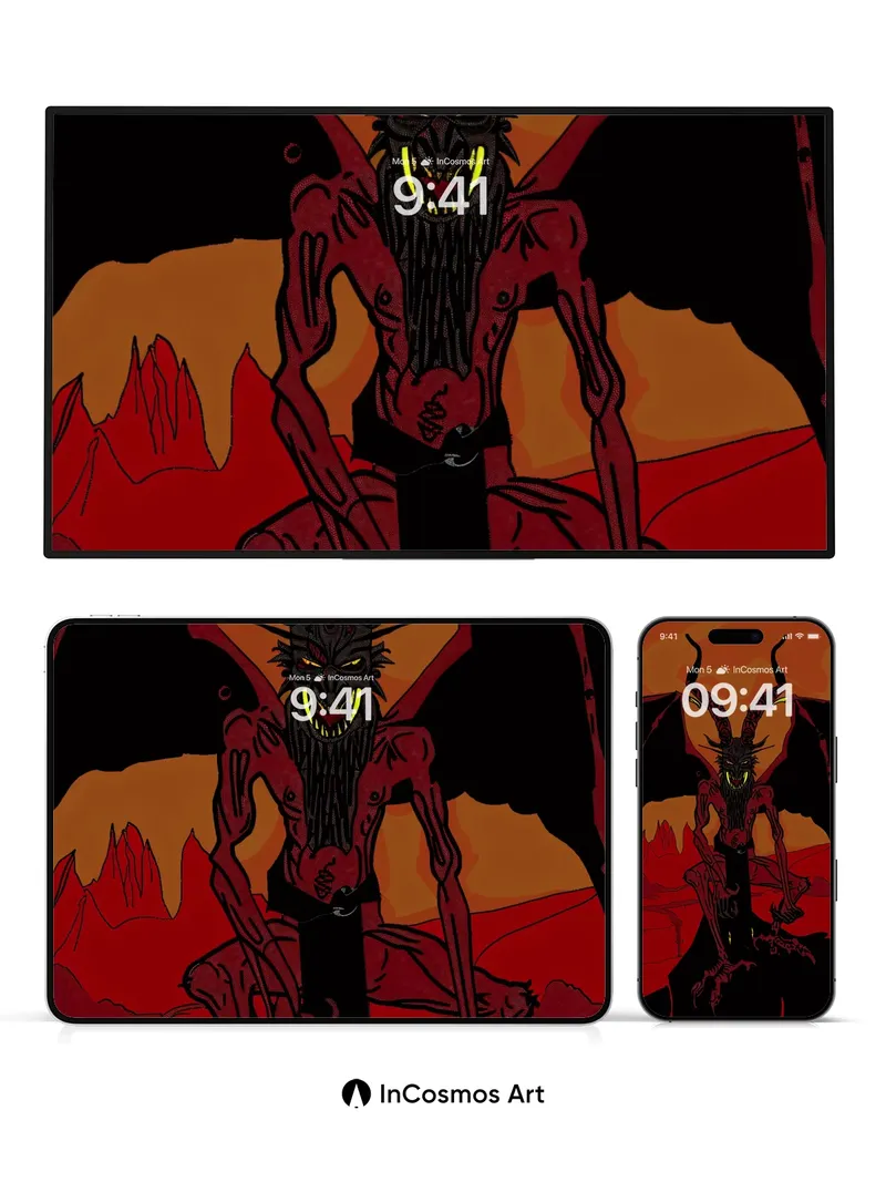 Fiery Abyss Wallpaper with Horned Shadow