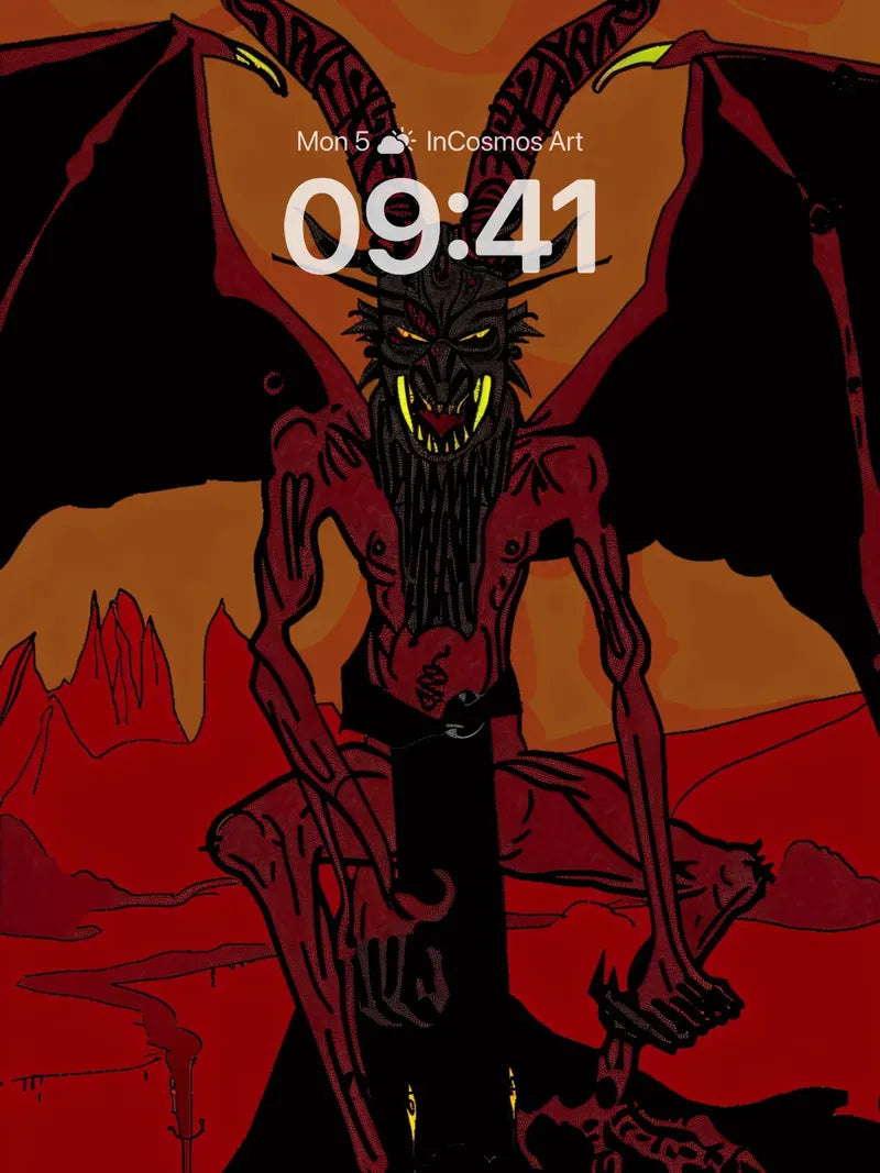 Fiery Abyss Wallpaper with Horned Shadow