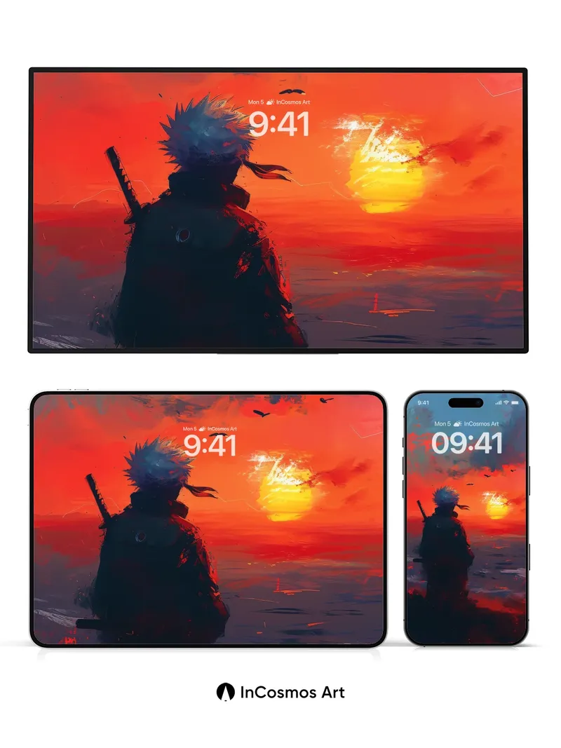 Crimson Horizon Wallpaper with Spiky Silhouette