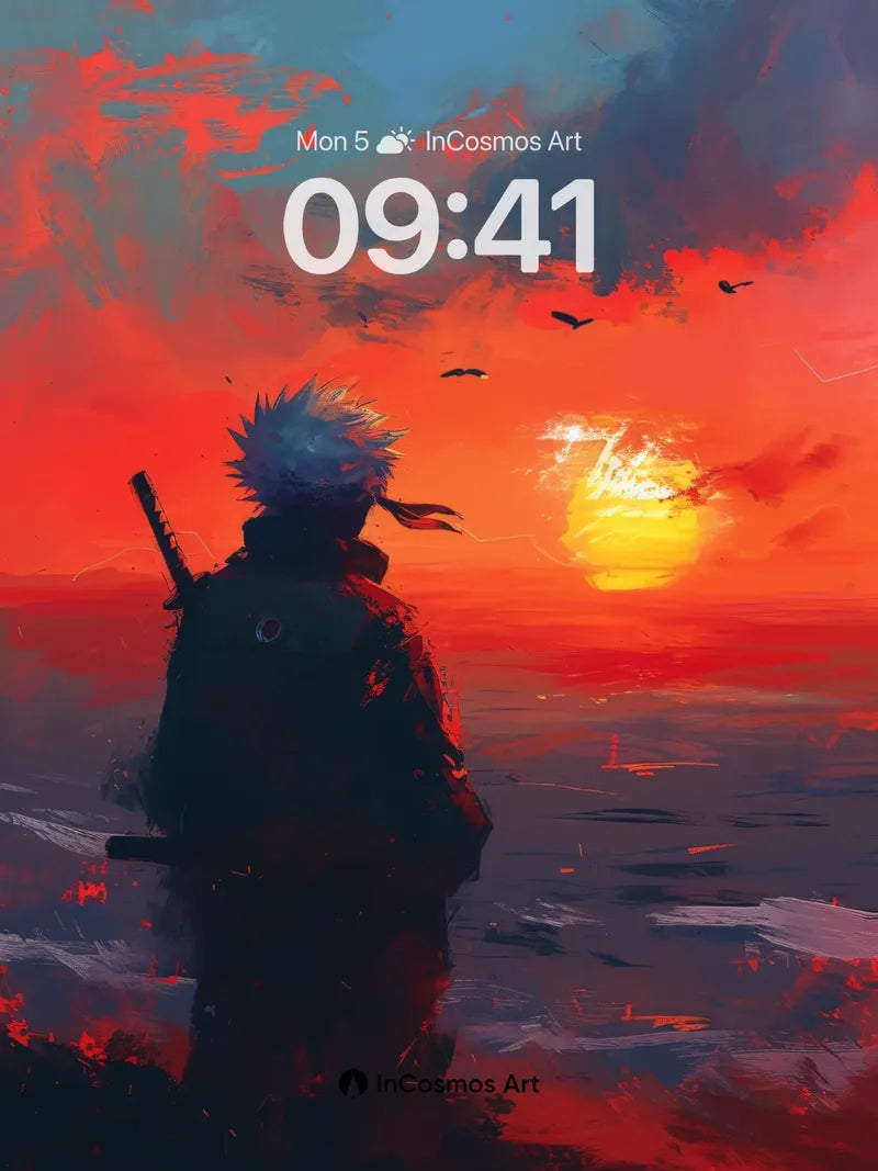 Crimson Horizon Wallpaper with Spiky Silhouette