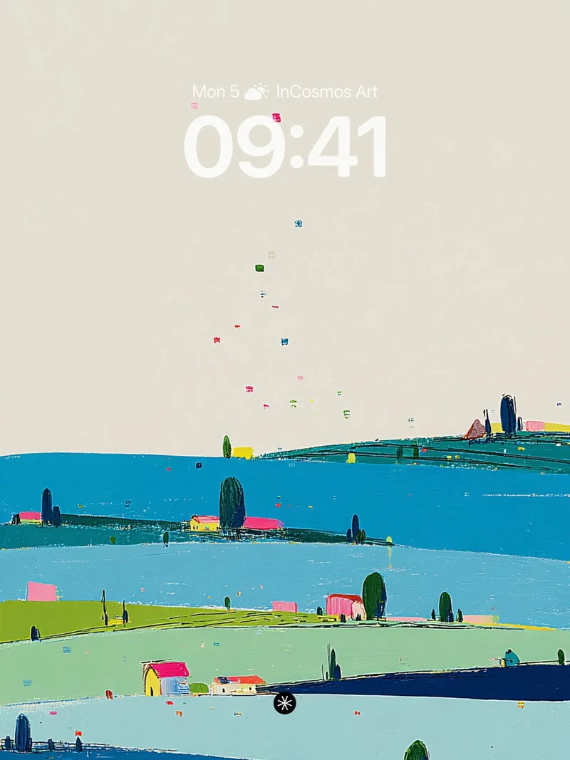 Serene Layered Hills Wallpaper with Floating Accents wallpaper for iPhone, iPad & Mac