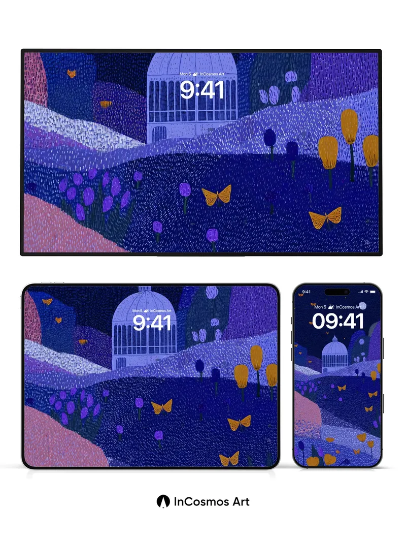 Moonlit Garden Wallpaper with Fluttering Butterflies