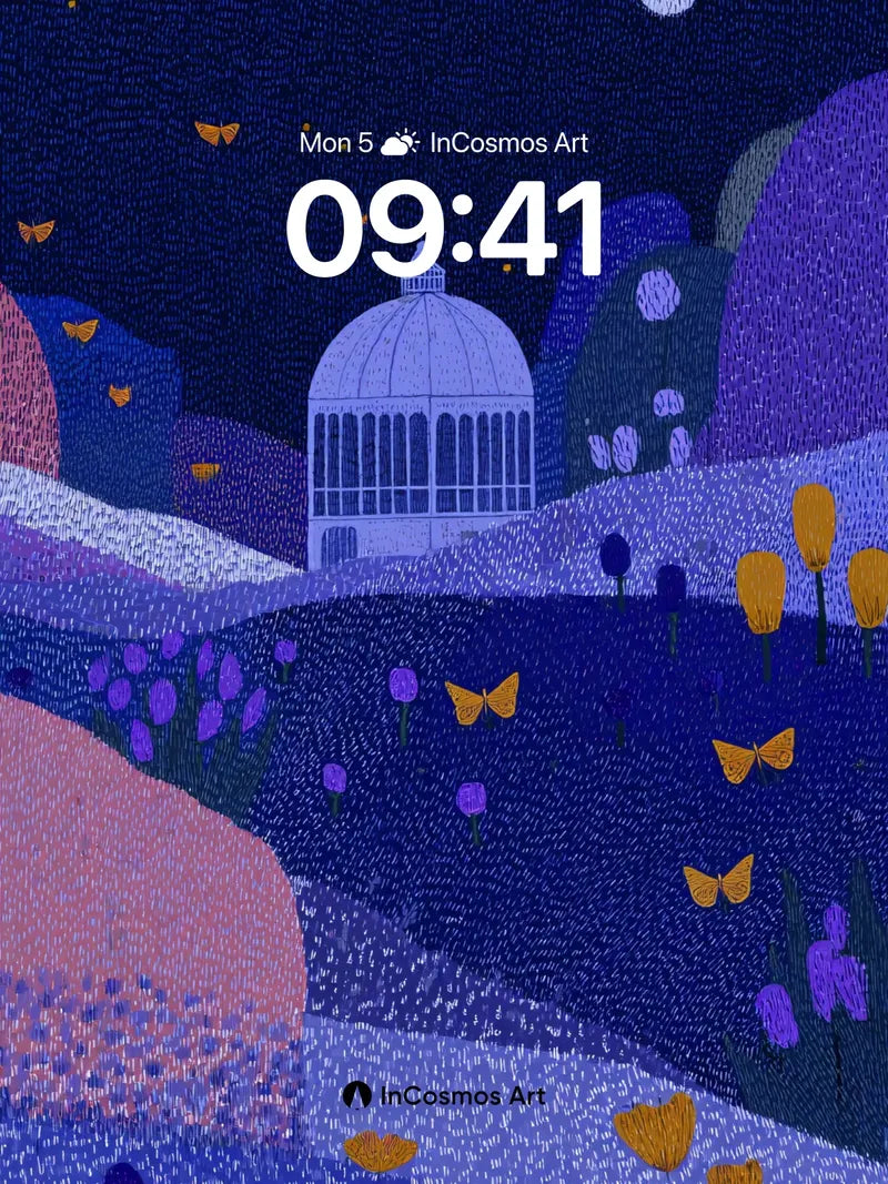 Moonlit Garden Wallpaper with Fluttering Butterflies