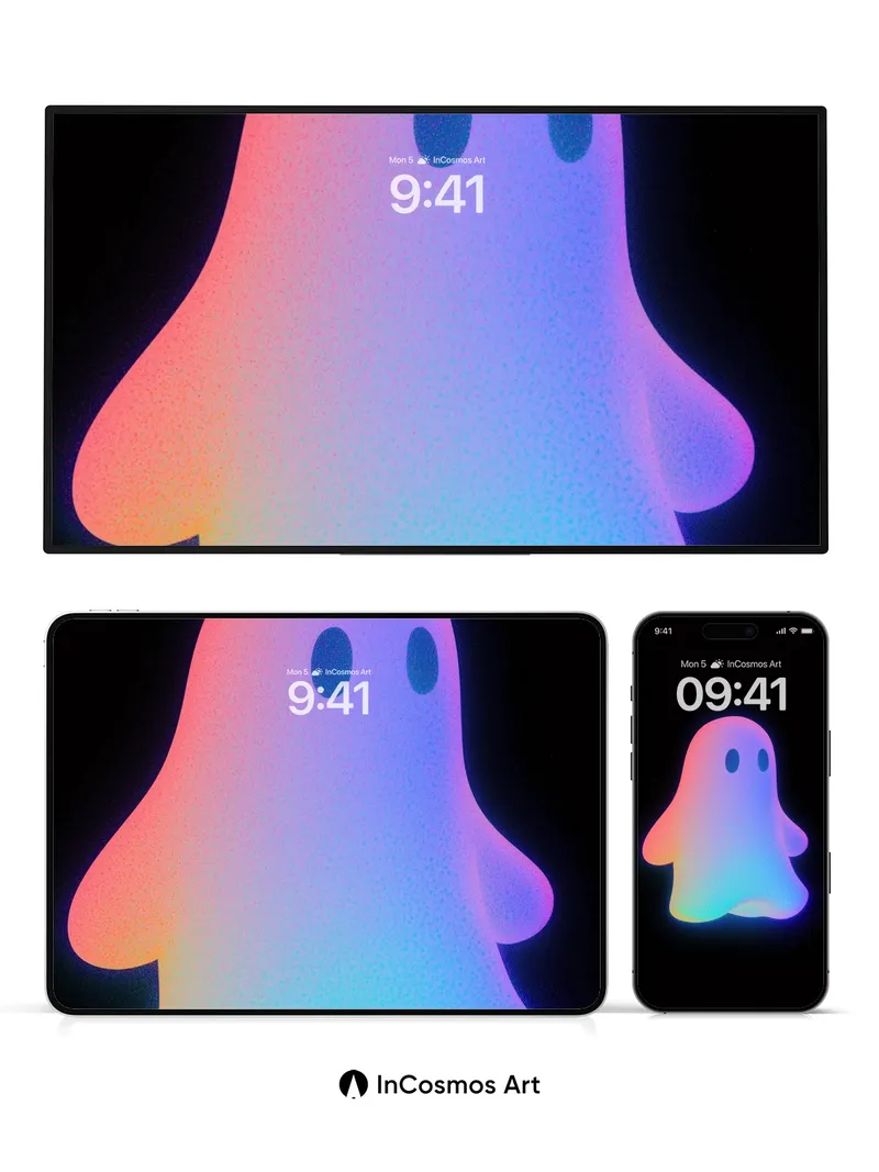 Neon Ghost Wallpaper with Rainbow Aura