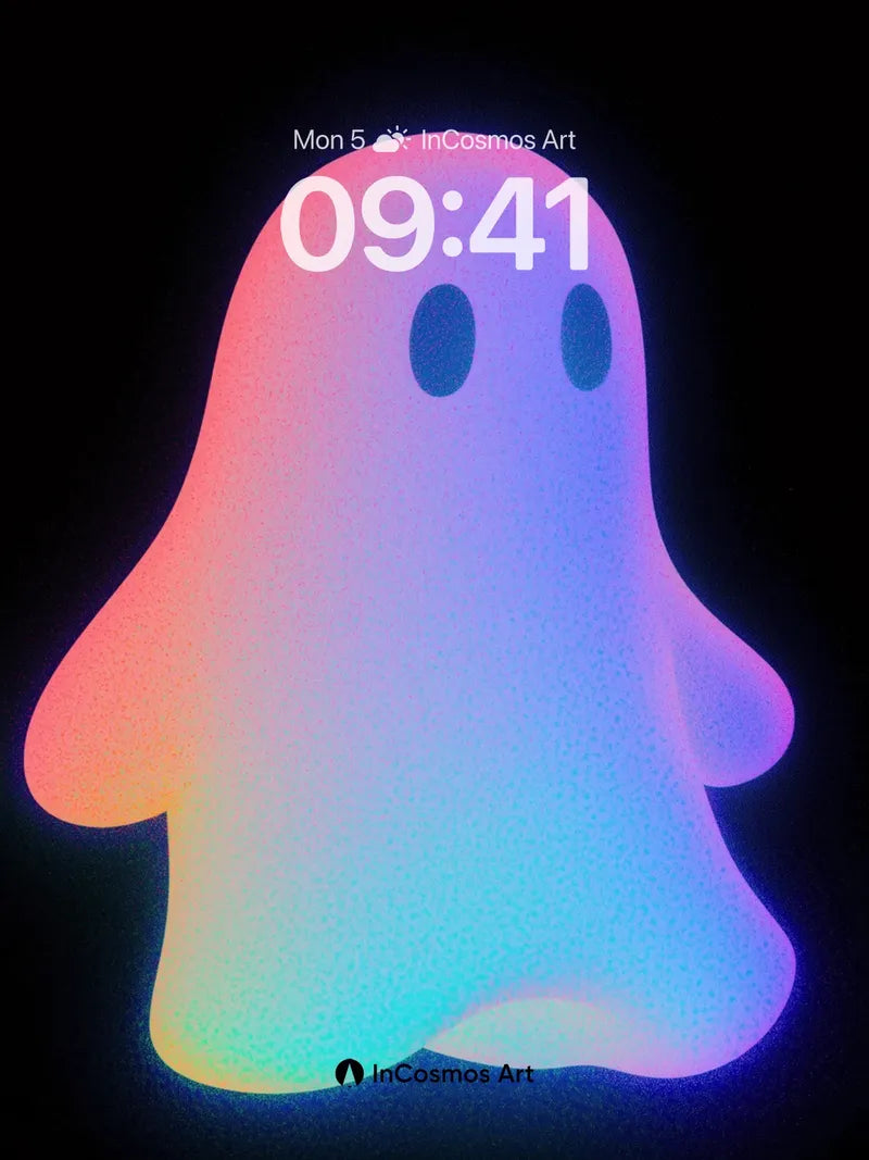 Neon Ghost Wallpaper with Rainbow Aura
