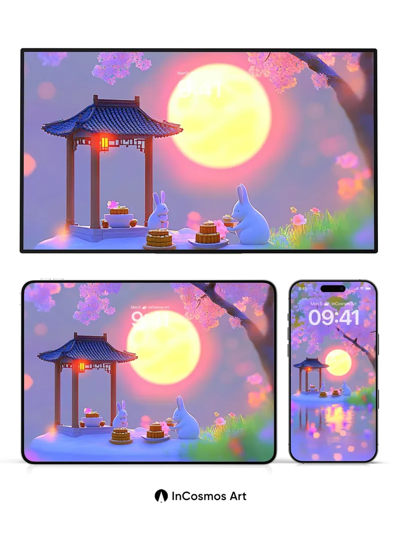 Lunar Serenade Wallpaper with Cherry Blossom Reflections