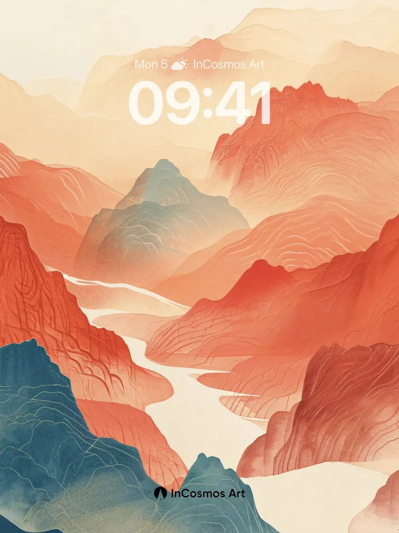 Crimson Valley Wallpaper with Mist-Weaved Peaks