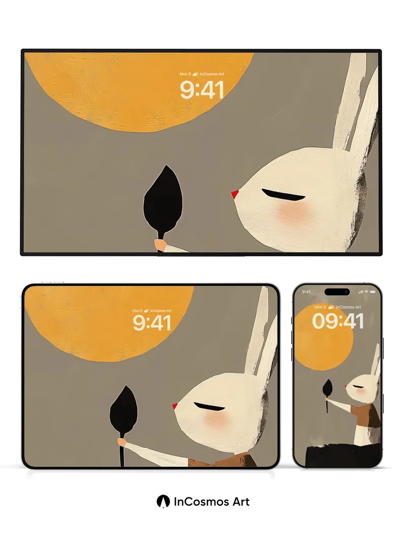 Serenity Rabbit Wallpaper with Golden Orb