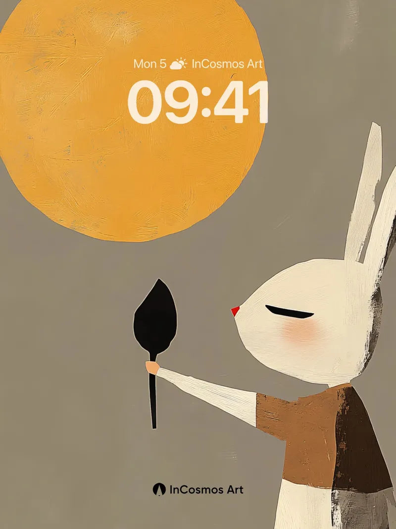Serenity Rabbit Wallpaper with Golden Orb