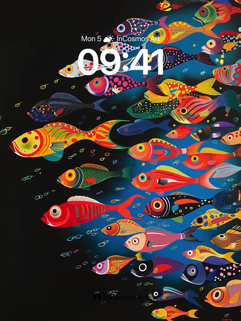 Electric Abyss Wallpaper with Neon Fish Swarm