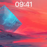 Crimson Horizon Wallpaper with Floating Crystal wallpaper for iPhone, iPad & Mac