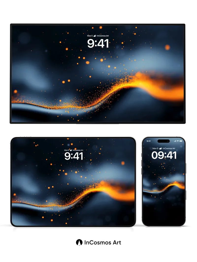 Ember Wave Wallpaper with Floating Particles